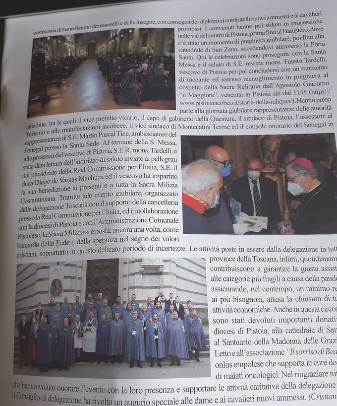 Articolo della rivista “Il Mondo del Cavaliere” dedicato al pellegrinaggio Costantiniano in occasione del Giubileo Iacobeo a Pistoia avvenuto il 12 giugno 2021